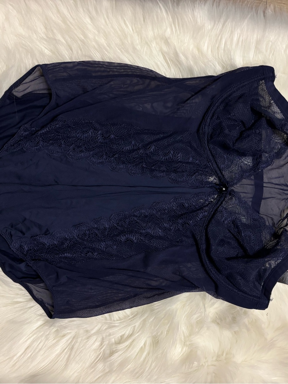 Sheer Lace Front Bodysuit - Navy